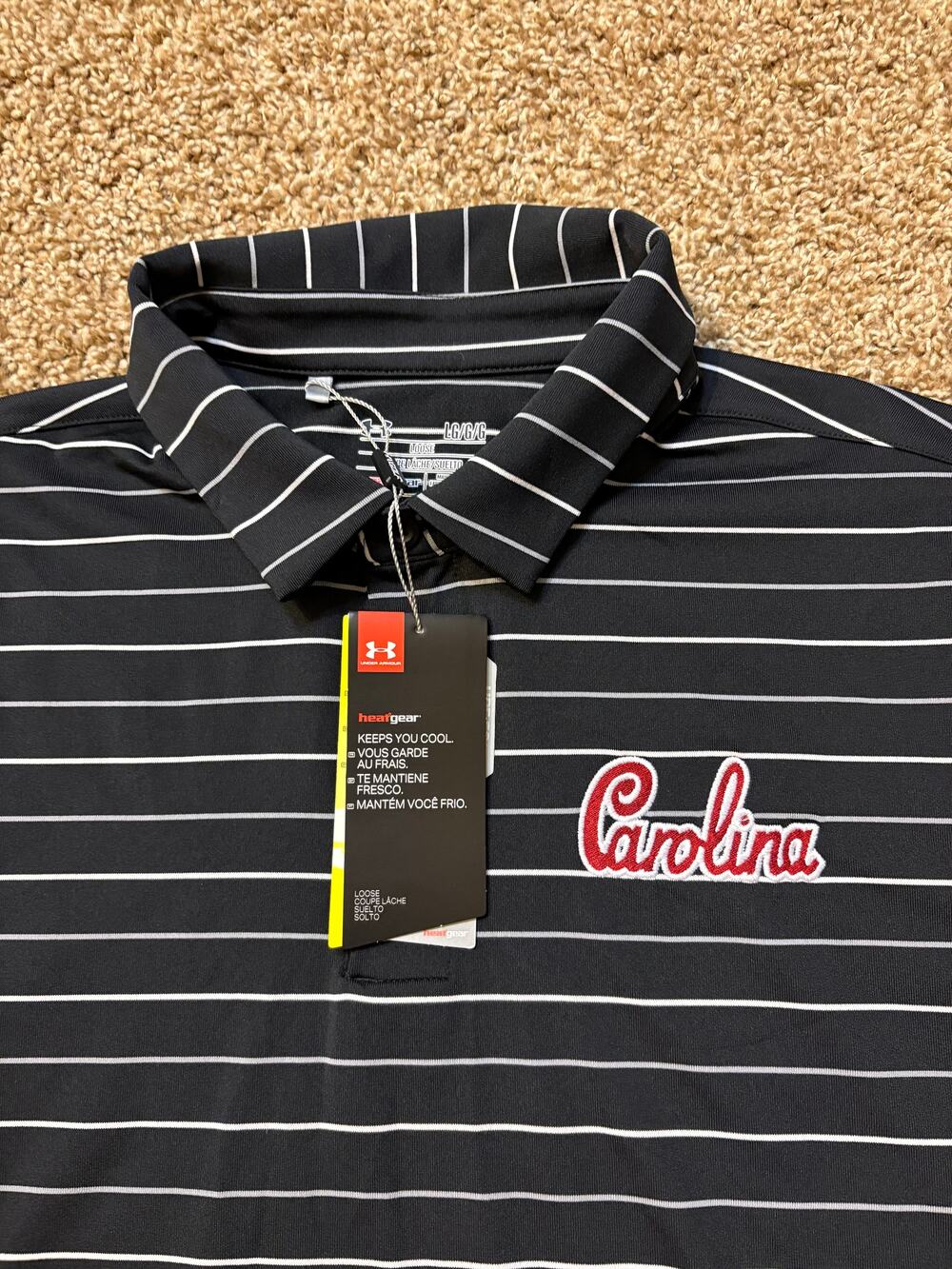 NWT Under Armour University South Carolina Striped Golf Polo Mens Size Large